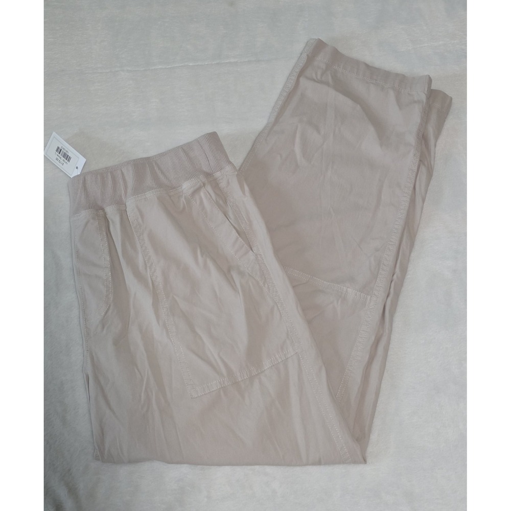 Elliott Lauren Stone Beige Ribbed Waistband Cotton Stretch Pants Large NWT $173